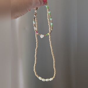 Gold Beaded Necklace With Colorful Heart Bracelet